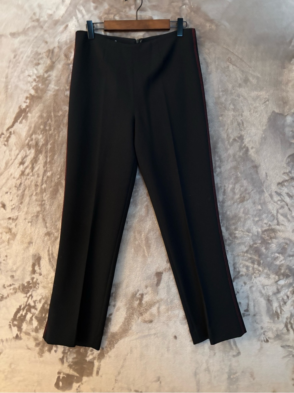 Alberto Makali Women’s Black Straight-Leg Pants with Red Side Stitching Size 10